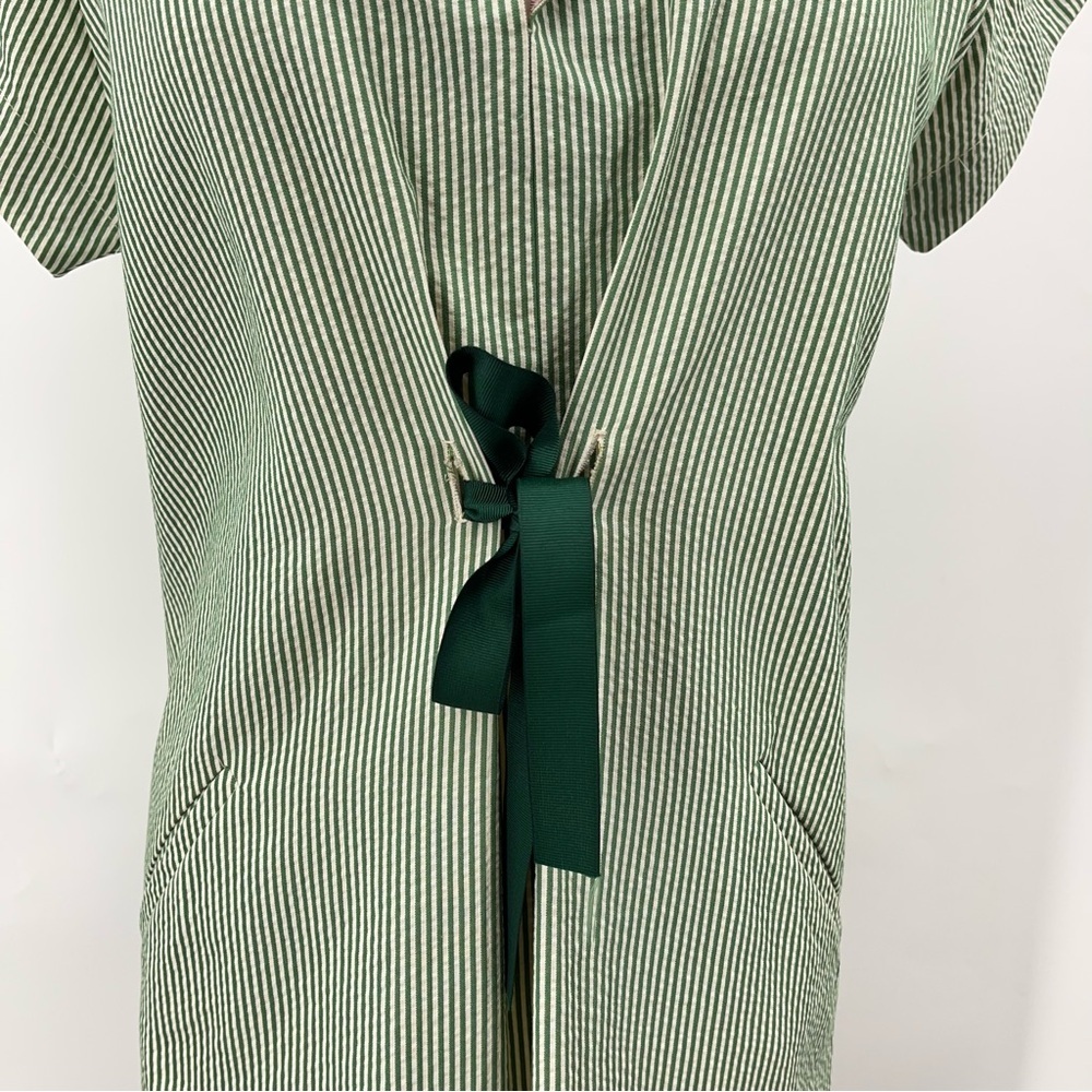Shamask 0 US2/4 Designer seersucker green Dress 0436 Collar Pockets colorblock - Picture 3 of 11